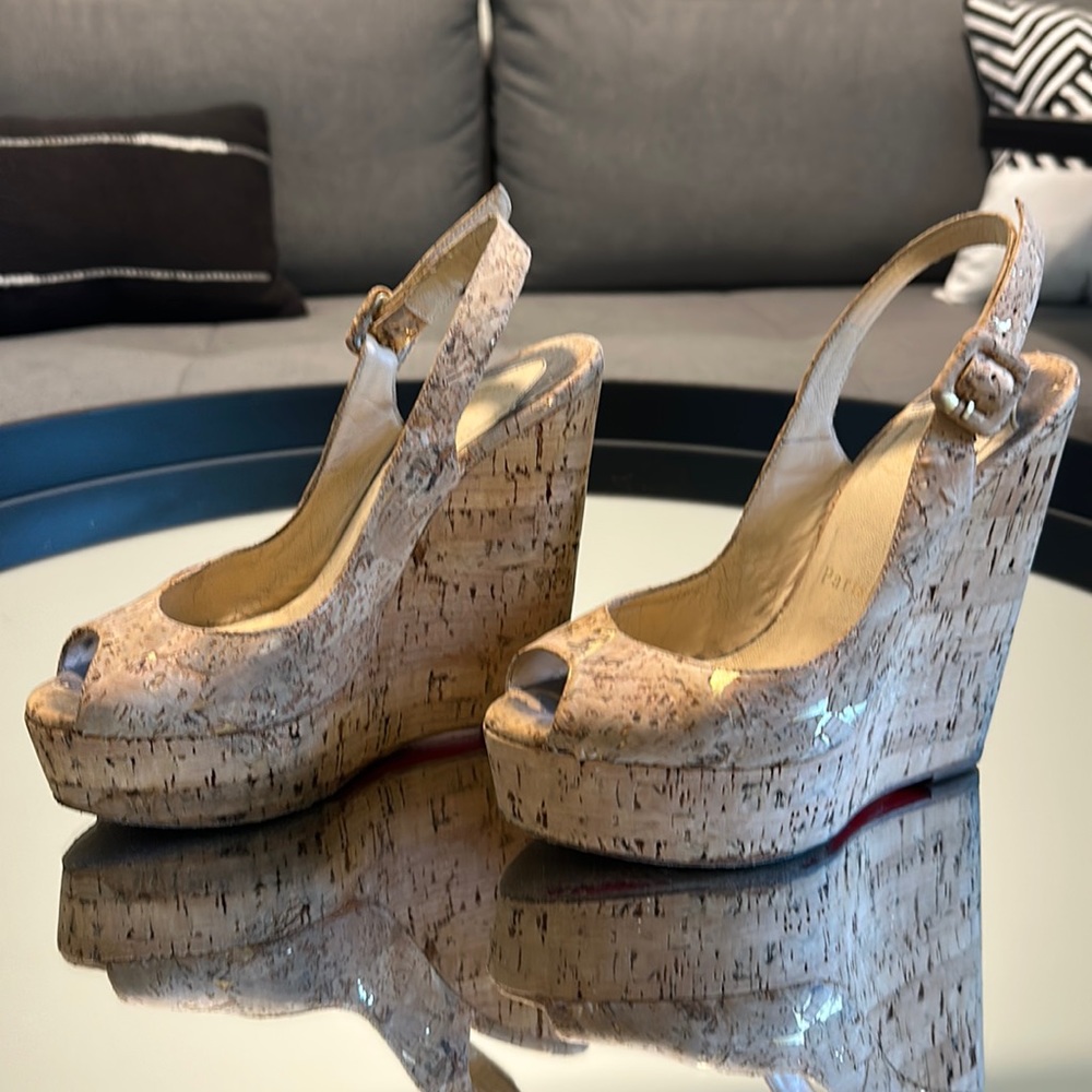 Christian Louboutin Cork Slingback Wedges